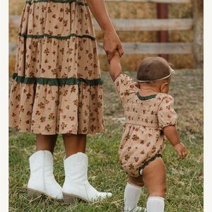 Ivy City Co Floral Kids Matching Set - Tan and Green